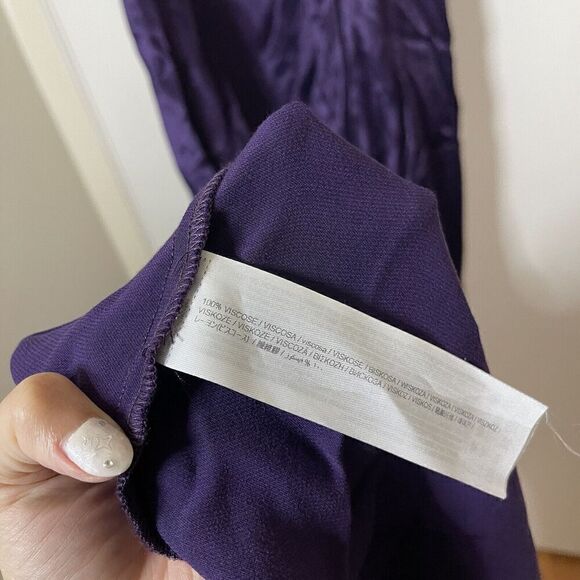NEW! Mango MNG Purple vneck plunge open back Satin wrapped slit maxi dress US 4 - Picture 5 of 12
